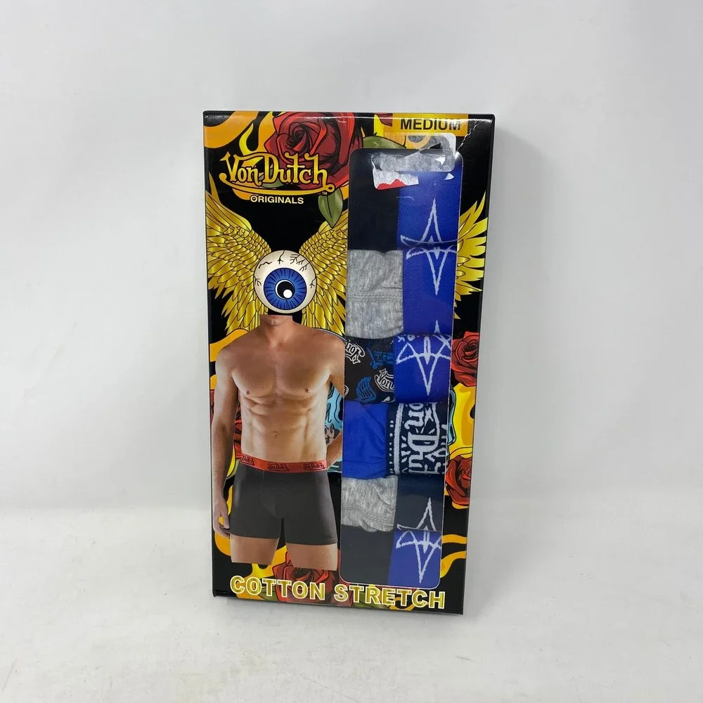 Von Dutch Originals Mens 6 Pack Cotton Stretch Boxer Briefs Blue Black Grey M